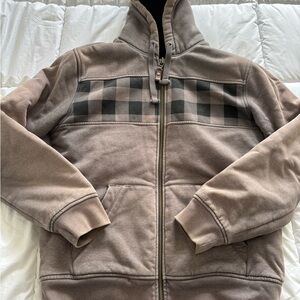 Denver Hayes Fleece Taupe and Black Checkered Hoodie